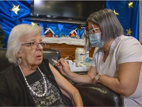 Gisèle Lévesque, 89, a resident of a CHSLD in Quebec City, was the first Quebecer to be vaccinated, on Dec. 14, 2020.
