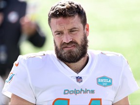 Ryan Fitzpatrick of the Miami Dolphins warms up prior to their game against the New York Jets at MetLife Stadium on Nov. 29, 2020, in East Rutherford, N.J.