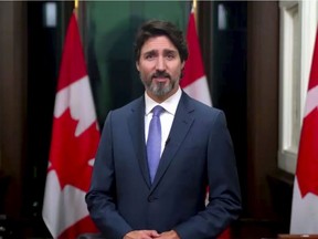 In this image made from UNTV video, Justin Trudeau, Prime Minister of Canada, speaks in a pre-recorded message which was played during the U.N. General Assembly's special session to discuss the response to COVID-19 and the best path to recovery from the pandemic, Thursday, Dec. 3, 2020, at UN headquarters in New York. THE CANADIAN PRESS/UNTV via AP