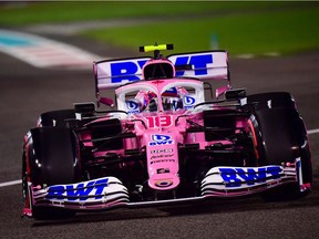 Racing Point's Canadian driver Lance Stroll during the qualifying session on the eve of the Abu Dhabi Formula One Grand Prix at the Yas Marina Circuit in the Emirati city of Abu Dhabi on Saturday, Dec. 12, 2020. He qualified in eighth position.