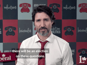 Justin Trudeau in an image taken from a video calling for more Liberal candidates for a future election.