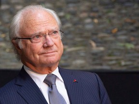 Sweden's King Carl XVI Gustaf attends the inauguration of the Bernadotte Museum, after renovations, as part of a visit to mark the Bicentenary of Bernadotte on the Swedish throne in Pau, southwestern France, Monday Oct. 8 2018.