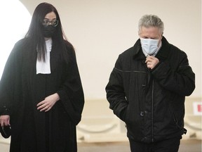 Tony Accurso and his lawyer Kim Hogan outside courtroom hearing his bribery trial on Tuesday January 5, 2021.