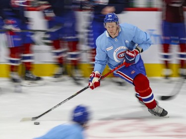 Corey Perry skates through a drill during his first practice as a Montreal Canadien at training camp at the Bell Sports Complex in Brossard on Tuesday Jan. 5, 2021.