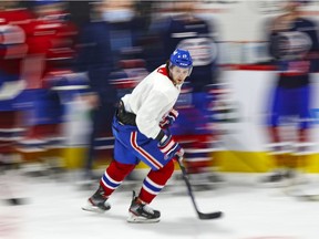 Josh Anderson skates in a drill during Canadiens’ training camp practice at the Bell Sports Complex in Brossard on Tuesday.