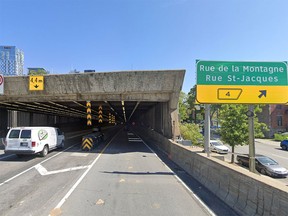 The De la Montagne/St-Jacques exit of the Ville Marie tunnel