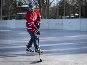The city of Dorval has renamed its arena on Dawson Ave. after former mayor Edgar Rouleau, pictured here skating at the outdoor rink in St. Charles Park in early 2021.