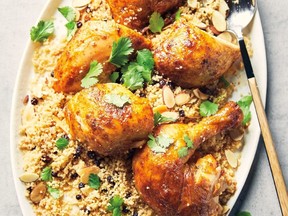 Claire Tansey suggests serving rotisserie chicken on a bed of couscous. Leftovers can be used in soups, salads or sandwiches.