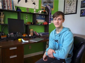 Dawson College science student Michael Alexander in his bedroom at his home in Pointe-Claire.
