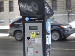 A parking meter in the Ville-Marie borough of Montreal.