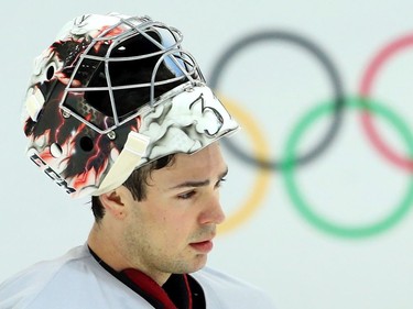 Carey Price of Team Canada during his team's hockey practice at the Sochi 2014 Winter Olympic Games, February 22, 2014.