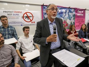 Boufeldja Benabdellah, president of the Mosquée de Québec during a press conference at École Polytechnique by victims of violence demanding that political parties make gun control part of their election platform, in Montreal Tuesday October 15, 2019.