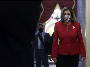 U.S. Speaker Rep. Nancy Pelosi (D-CA) walks in a hallway at the U.S. Capitol on Friday, Jan. 8, 2021, in Washington, DC.