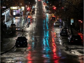 A near empty Atateken St. in Montreal on Monday, March 30, 2020.
