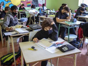 Students at John F. Kennedy High School in Montreal on Nov. 10, 2020.