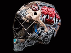 Canadiens goaltender Carey Price's new mask featuring artwork by Jordon Bourgeault.