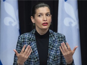 Quebec Deputy premier and Public Security Minister Genevieve Guilbault speaks at a news conference on the COVID-19 pandemic and reacts to Prime Minister Trudeau's measures for international travelers on Friday, January 29, 2021 at the legislature in Quebec City.