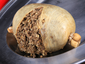 A traditional Scottish haggis, which is absolutely illegal in Canada.