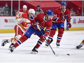 “I really didn’t see that hit coming,” the Canadiens’ Jesperi Kotkaniemi said about the hit to the head he took from the Calgary Flames’ Dillon Dube. “He came pretty fast. I think you guys saw it better. But I don’t have too much comment for that.”