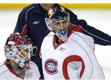 Carey Price (R) stands with Cédrick Desjardins while participating in a Montreal Canadiens rookie camp, Saturday September 08/07.  Twenty-seven players will be at the camp from September 8 to 11.