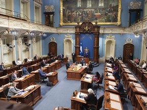 The National Assembly sits for question period as the legislature comes to an end of the spring session, June 12, 2020, in Quebec City.