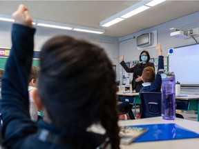 The EMSB showed off newly installed air purifiers at Pierre Elliott Trudeau Elementary School on Jan. 11, 2021. The purifiers — which have also been installed at the Lester B. Pearson board's schools — could potentially reduce transmission of the coronavirus, including of the variants.