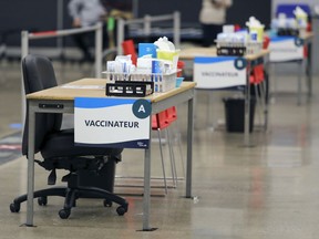 Montreal's new mass vaccination clinic is set up at the Palais des Congrès.