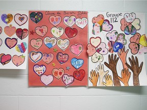 Students' posters express gratitude to health-care workers at École Cardinal-Léger in Anjou, one of five east-end schools where COVID-19 testing clinics were set up as part of a project by the local health authority.