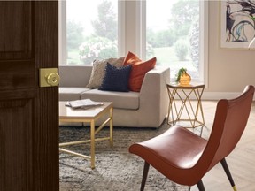 Warm decor colours and modern brushed-gold accents like door hardware will get homes on trend. Schlage Bowery Knob with Collins Trim, satin brass finish, $62, HomeDepot.ca