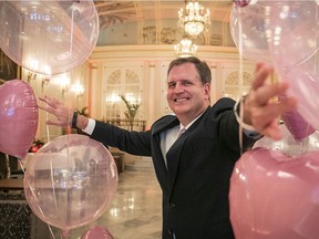 Andrew Torriani, CEO of the Ritz-Carlton in downtown Montreal, gets ready for the hotel's staycation packages to celebrate this year's Valentine's Day during the COVID-19 pandemic.