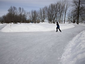 Charles-Antoine enjoys the wide-open ice at a skating oval in Pointe-du-Moulin Historical Park, in the off-island, Feb. 13, 2021.
