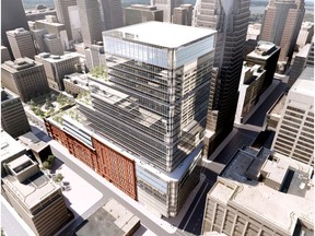Artist's rendition of a 25-storey office tower atop the Bay store on Ste-Catherine St. W. in Montreal.