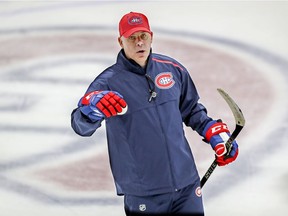 MONTREAL, QUE.: SEPTEMBER 14, 2018 -- New Montreal Canadiens assistant coach Dominique Ducharme speaks to players during training camp practice at the Bell Sports Complex in Brossard on Friday September 14, 2018.  (John Mahoney} / MONTREAL GAZETTE) ORG XMIT: 61367 - 9188