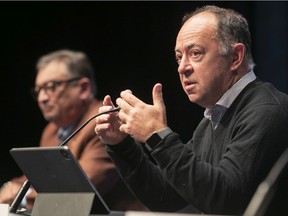 Quebec Health Minister Christian Dubé, right, and    Quebec's director of public health, Horacio Arruda.