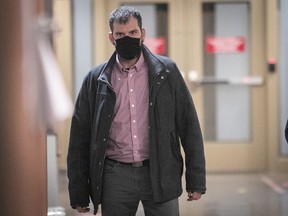Vincent Lemay makes his way to courtroom, on the first day of his trial for impaired driving causing death, at the Palais de Justice in Montreal on December 7, 2020.