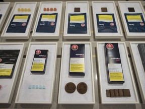 A variety of cannabis edibles are displayed at the Ontario Cannabis Store in Toronto on Friday, Jan. 3, 2020.