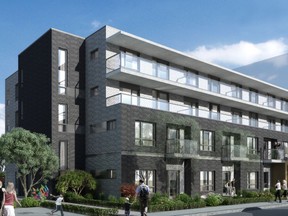 Artist's conception of a new social housing apartment building at 2520 Bates Rd. in Côte-des-Neiges--Notre-Dame-de-Grâce. The $8 million project will be managed by Hapopex once completed and offer 31 social housing units.