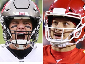 Tampa Bay Buccaneers versus the Kansas City Chiefs is (left) Tom Brady, 43, football’s best-ever quarterback, versus Patrick Mahomes, 25, seemingly the only person alive that might one day challenge Brady’s legacy.