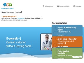 The website Bonjour-Santé is being sued for charging users to book medical appointments covered by Quebec's public health insurance plan.