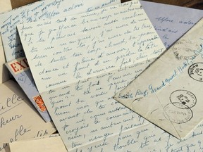 Love letters of French singing legend Edith Piaf are pictured on May 29, 2009 at Christie's auction house in Paris prior to being auctioned off on June 25, 2009. Piaf addressed these letters between 1951 and 1952 to cycling champion Louis Gérardin.