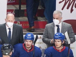 New Canadiens head coach Dominique Ducharme, right, has no experience as a bench boss in the NHL, but has already brought a renewed sense of excitement to the team.