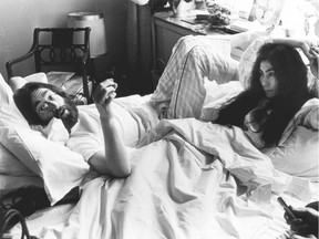 John Lennon and Yoko Ono during their week-long bed-in for Peace at the Queen Elizabeth Hotel in Montreal.
