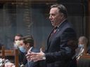 Quebec Premier François Legault responds to the Opposition during question period, on Feb. 9, 2021 at the legislature in Quebec City.
