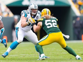 LaSalle's David Foucault of the Carolina Panthers in action against the Green Bay Packers on Oct. 19, 2014.