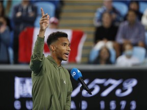 Felix Auger-Aliassime after winning his third-round match against Denis Shapovalov at the 2021 Australian Open.