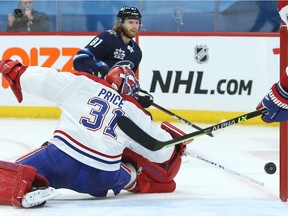 Canadiens goaltender Carey Price is beaten by Jets forward Kyle Connor in Winnipeg Thursday night.