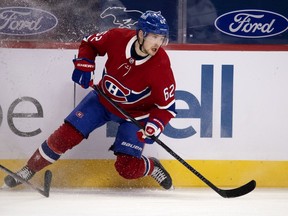 Montreal Canadiens winger Artturi Lehkonen during action against the Ottawa Senators in Montreal on March 2, 2021.