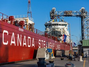 A view of the Baie St. Paul at the St-Lambert lock on March 22, 2021, before its departure. Cargo traffic through the St. Lawrence Seaway is set to rebound this year, says Terence Bowles, chief executive of the St. Lawrence Seaway Management Corp.