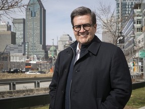 Former Montreal mayor Denis Coderre at the foot of Robert Bourassa on Tuesday March 30, 2021. Coderre has declared that he will be running for mayor again on November 7, 2021.