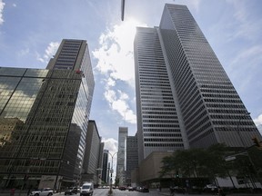 Downtown office towers on Rene Levesque in July 2020. Downtown vacancy rates look set to keep climbing in 2021, with a further increase of up to three percentage points possible by Dec. 31.